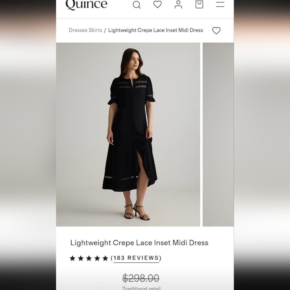 NWT Quince Dress Viscose Button Front Lace trim True Black Midi Size S - Picture 16 of 16